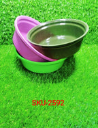 Set of plastic storage bowls shown with their retail packaging.