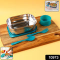 Stainless steel lunch box set with separate snack container and included fork and spoon