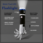 Illustrating the glass breaker and seat belt cutter features of the multi-tool.