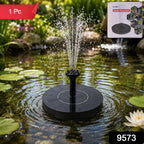 Solar fountain pump SKU 9573 placed in garden pond