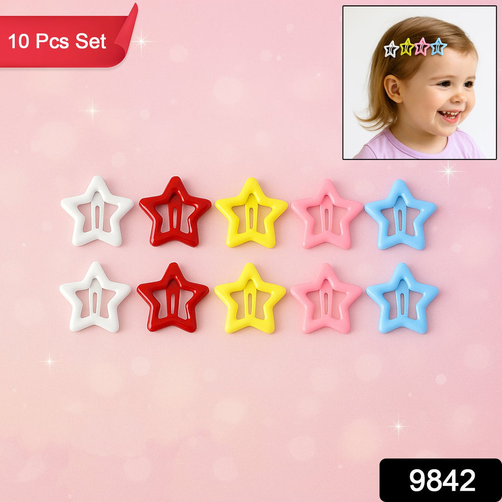 Full set of 10 vibrant metal star hair clips in multiple colors