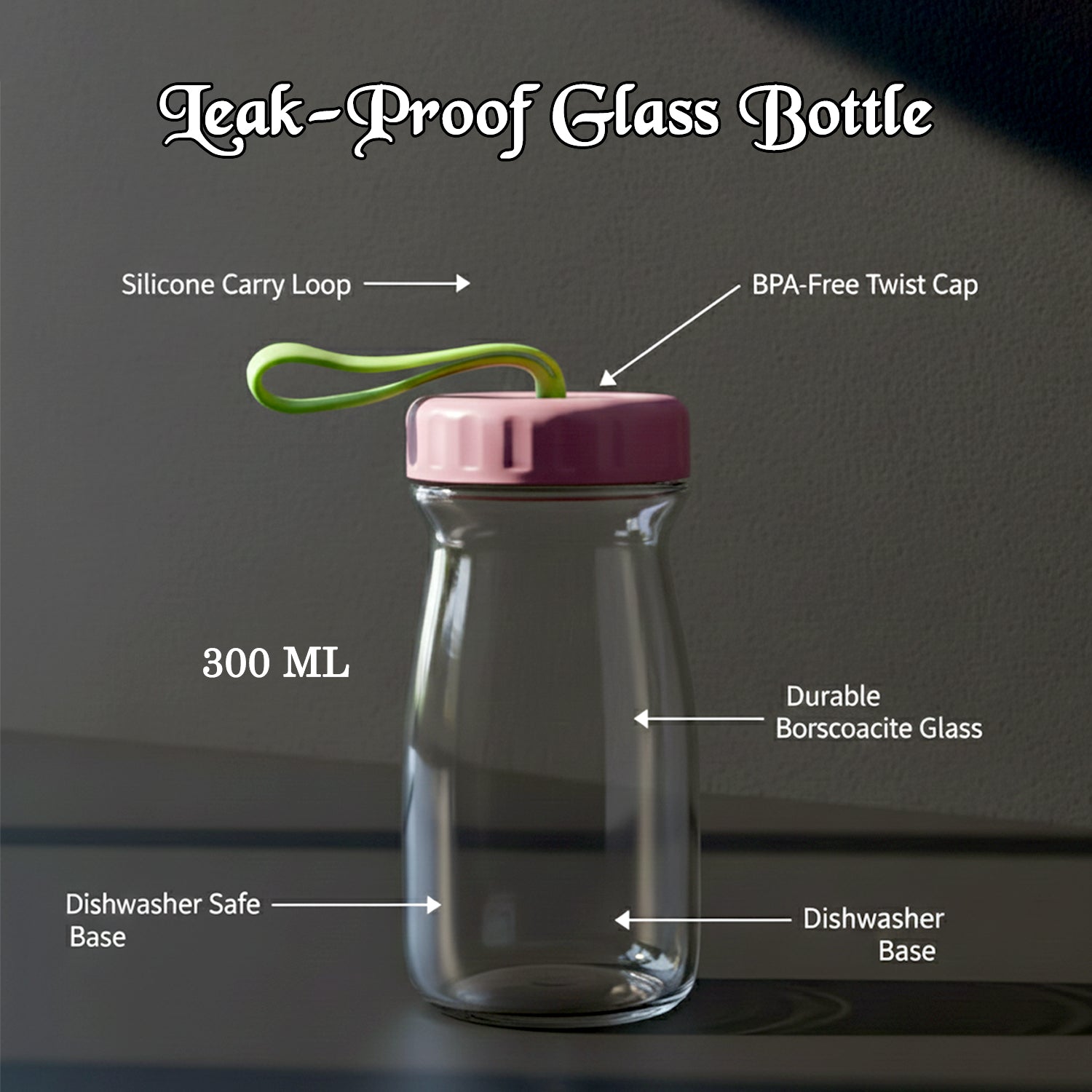 Packaging of premium 300ML glass bottle with leak-proof lid