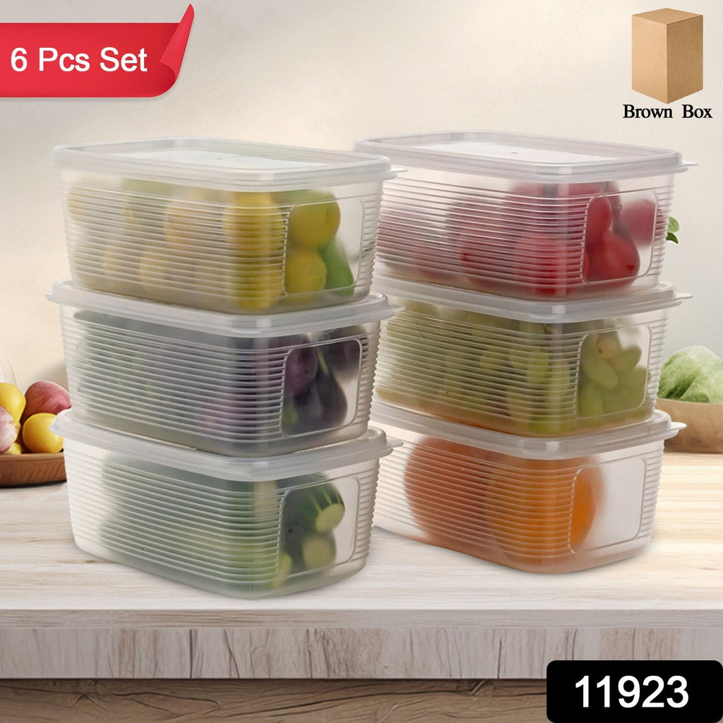 Clear plastic food storage containers stacked neatly for refrigerator organization