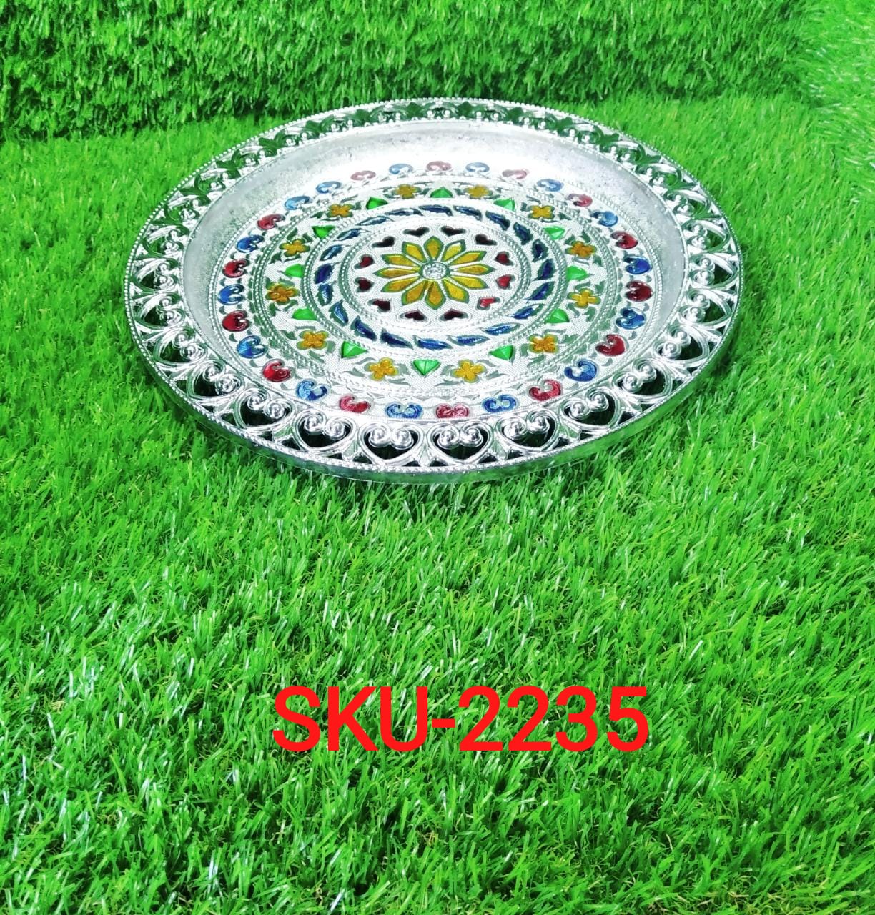 Shiny silver plated thali, a spiritual centerpiece for any Indian home.