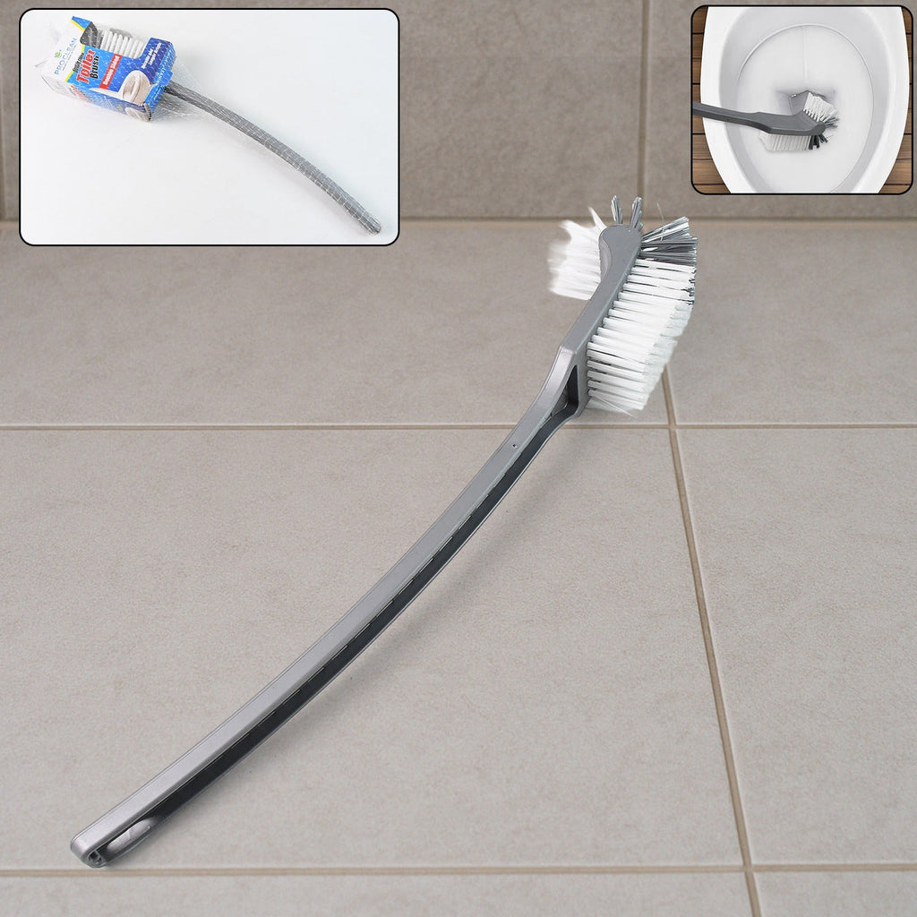 Pro Clean long handle toilet brush with curved nylon bristles for deep cleaning