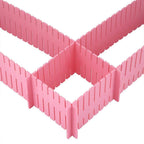 Various ways to arrange the adjustable drawer organizer pieces in a drawer.