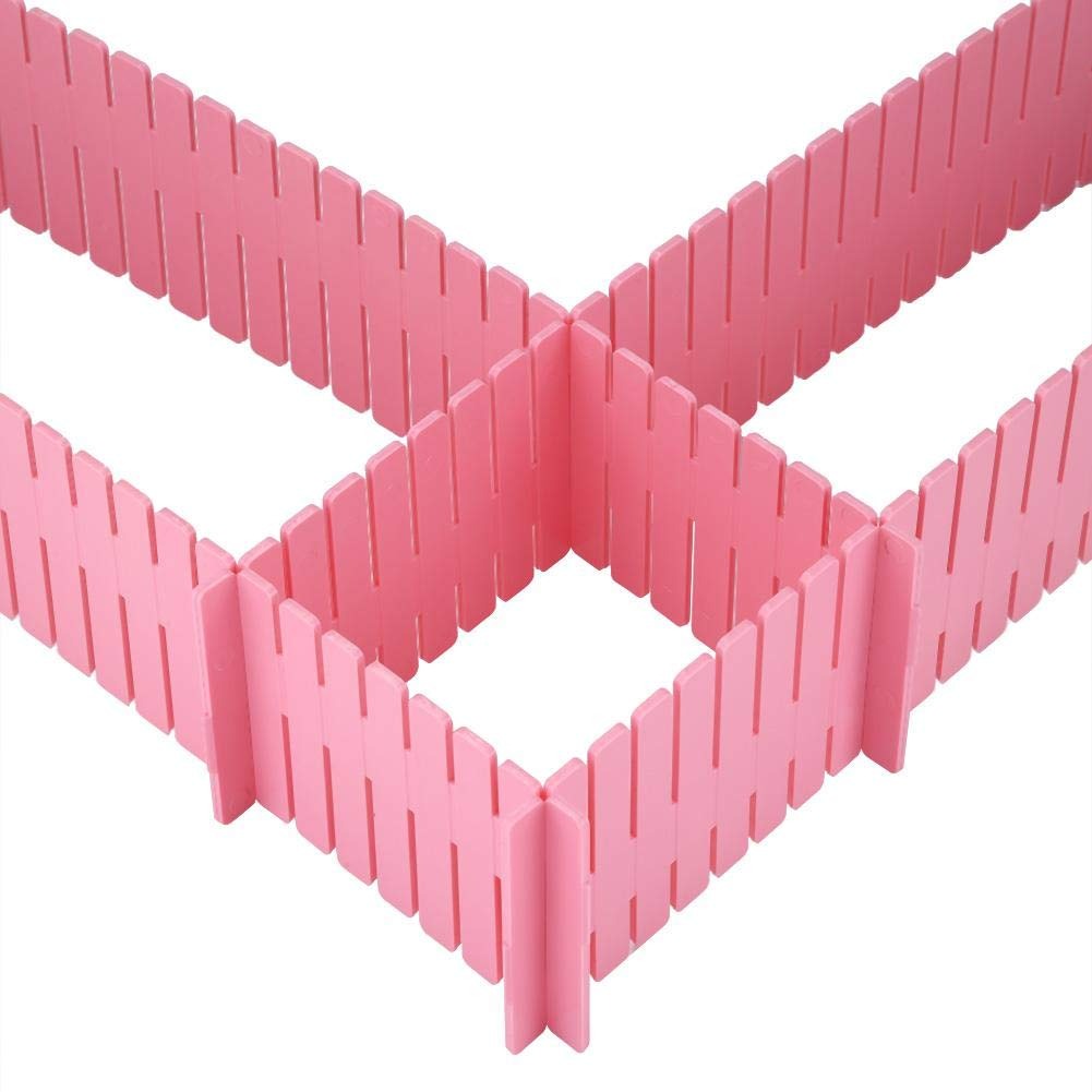 Various ways to arrange the adjustable drawer organizer pieces in a drawer.