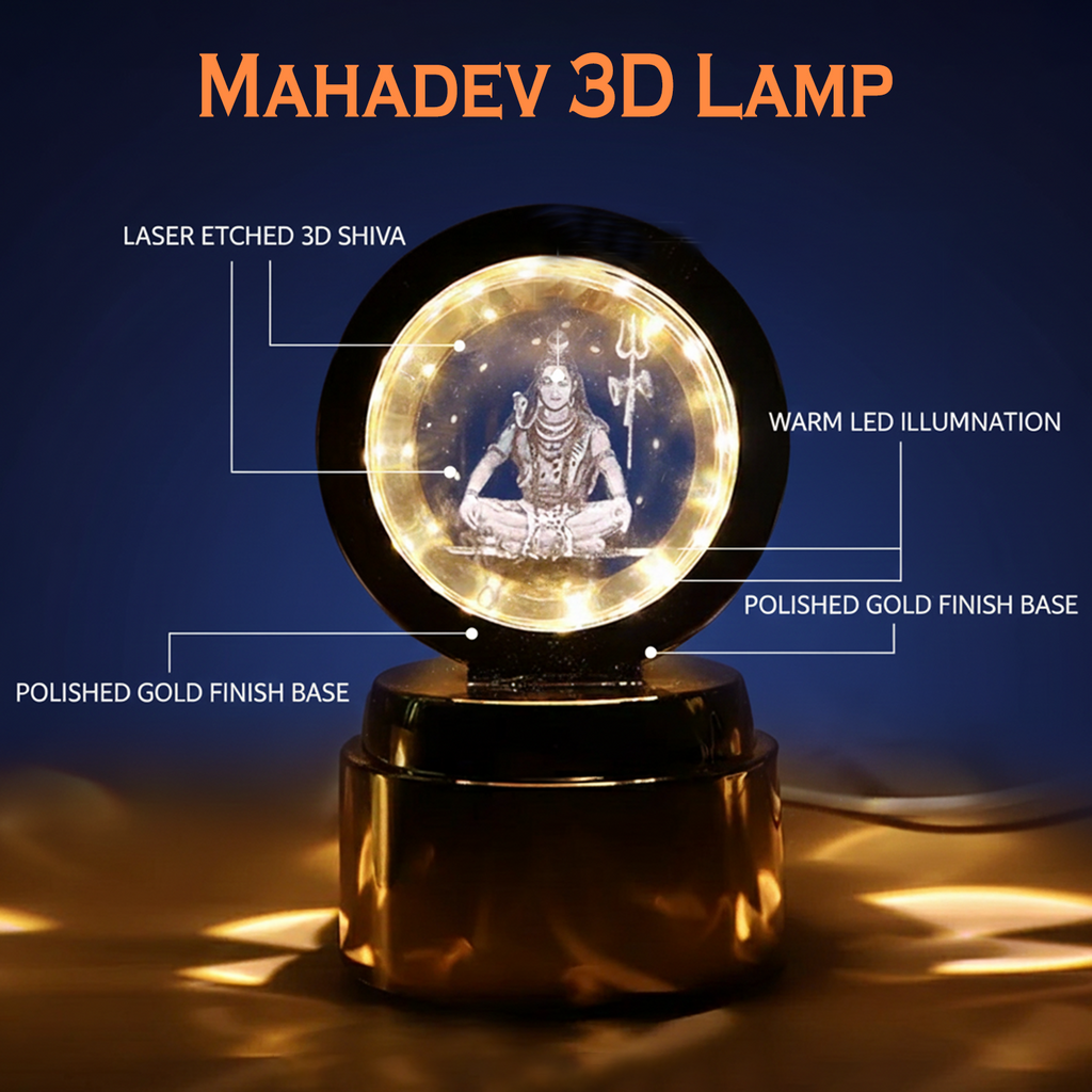 Front view of Mahadev 3D crystal ball night light with base