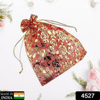 Elegant Organza Potli bags in various designs, perfect for wedding party favors.