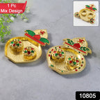 Kalash-shaped kumkum box displaying dual removable dishes for roli and haldi