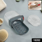 Soap holder showing detachable drain tray and clear transparent lid