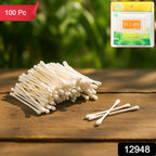 Close-up image showing soft cotton tips on paper sticks cotton swabs