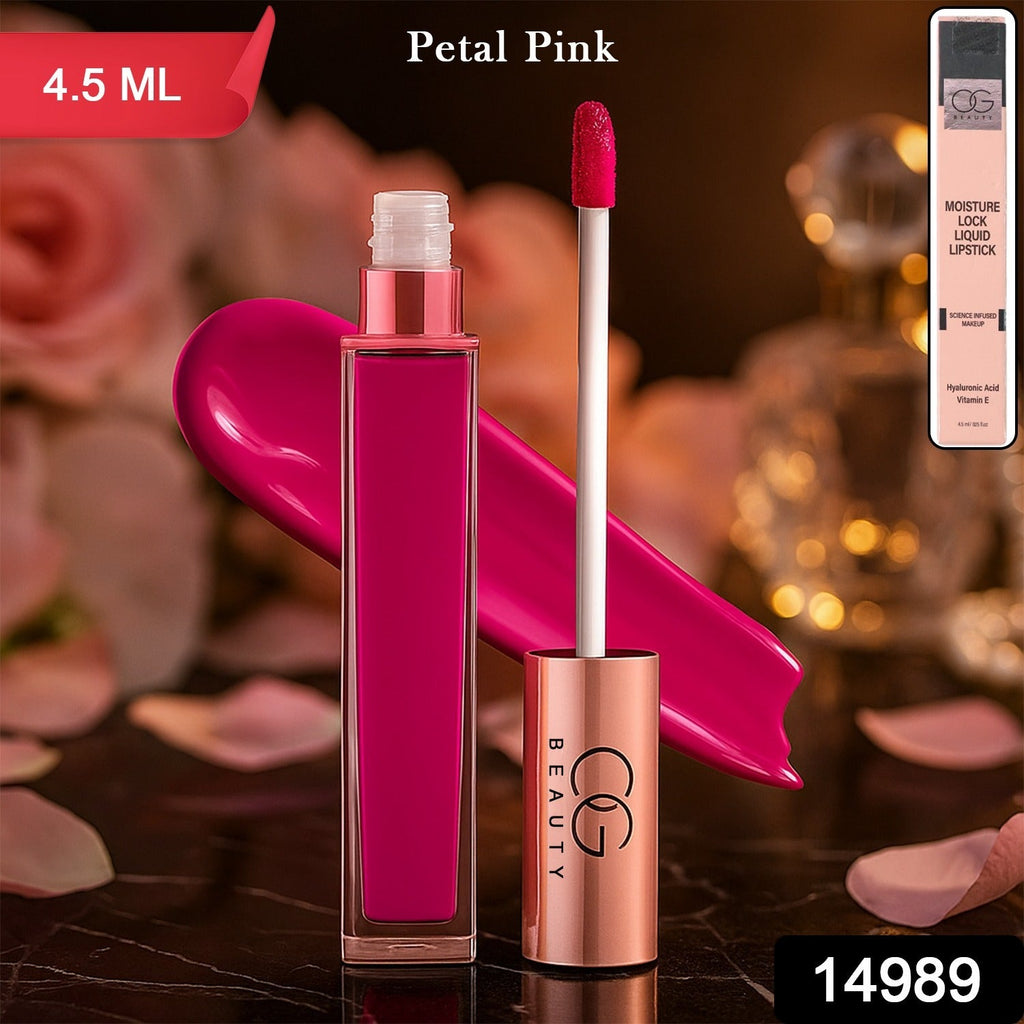 Close-up of blush petal pink moisture lock liquid lipstick applicator