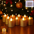 9-piece glitter LED tealight candle set emitting warm flickering light