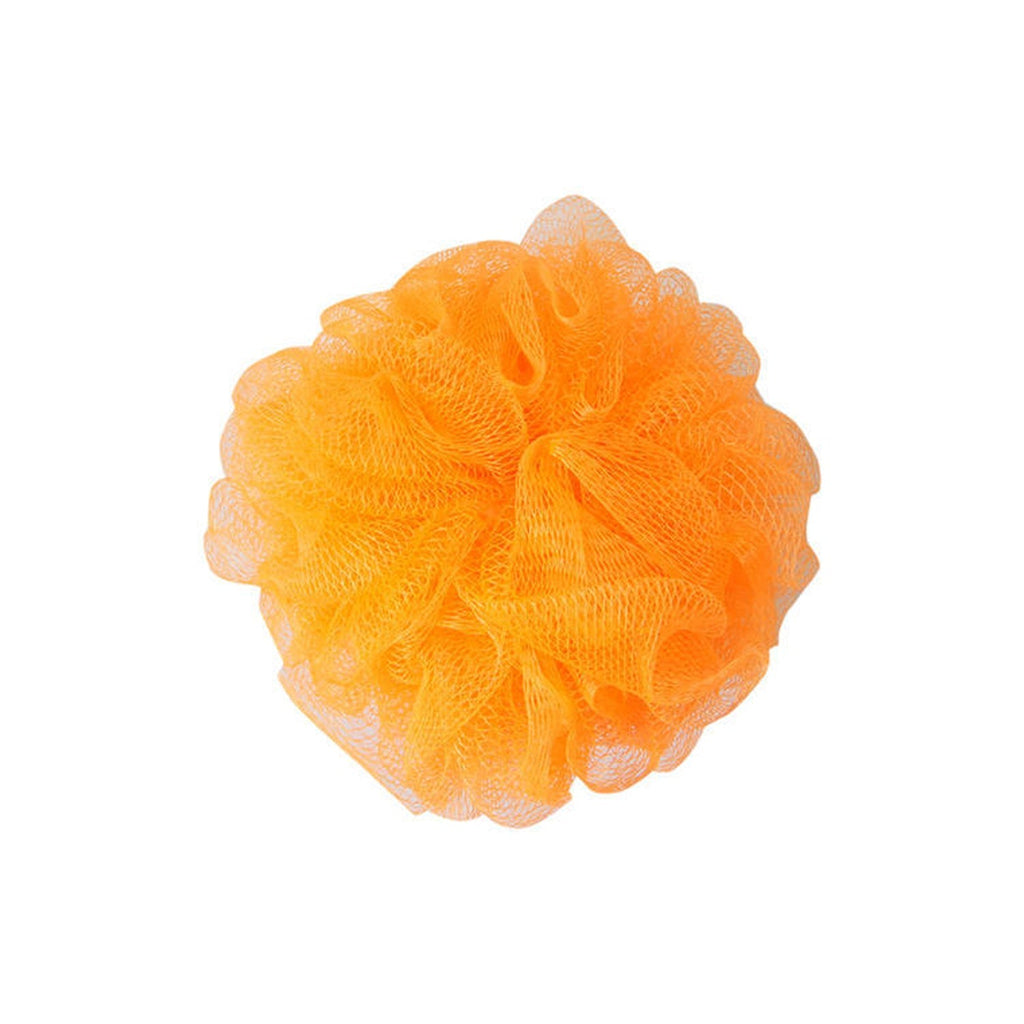 Long back scrubber shown with a round bath loofah for full body exfoliation.