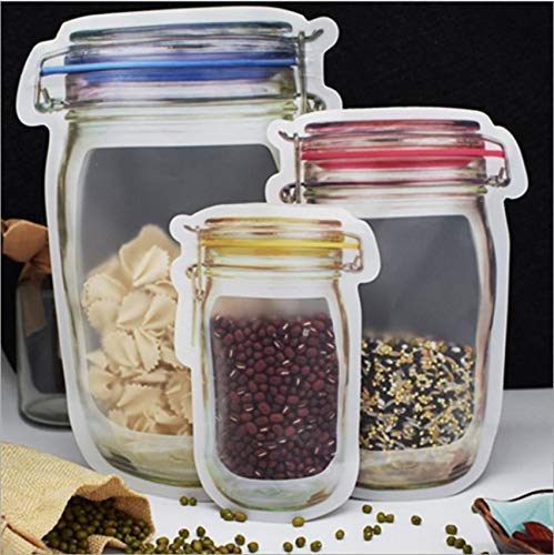 Clear jar-shaped stand-up pouch with zipper closure, perfect for snacks.