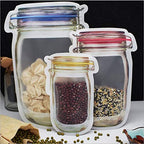 Clear jar-shaped stand-up pouch with zipper closure, perfect for snacks.