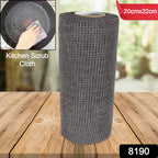 Microfiber cleaning cloth effectively scrubbing a dirty pan in a kitchen.