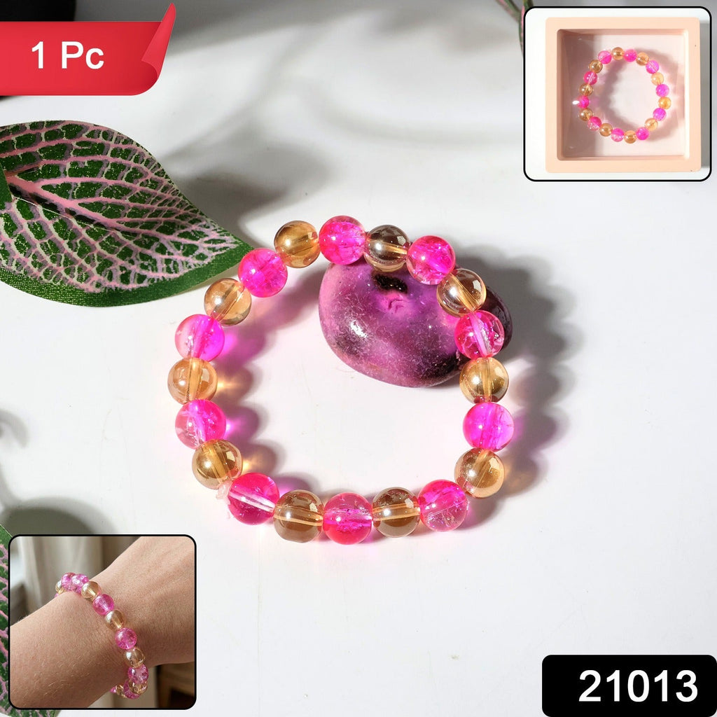 Glossy transparent stretch bracelet showcasing elastic band fit