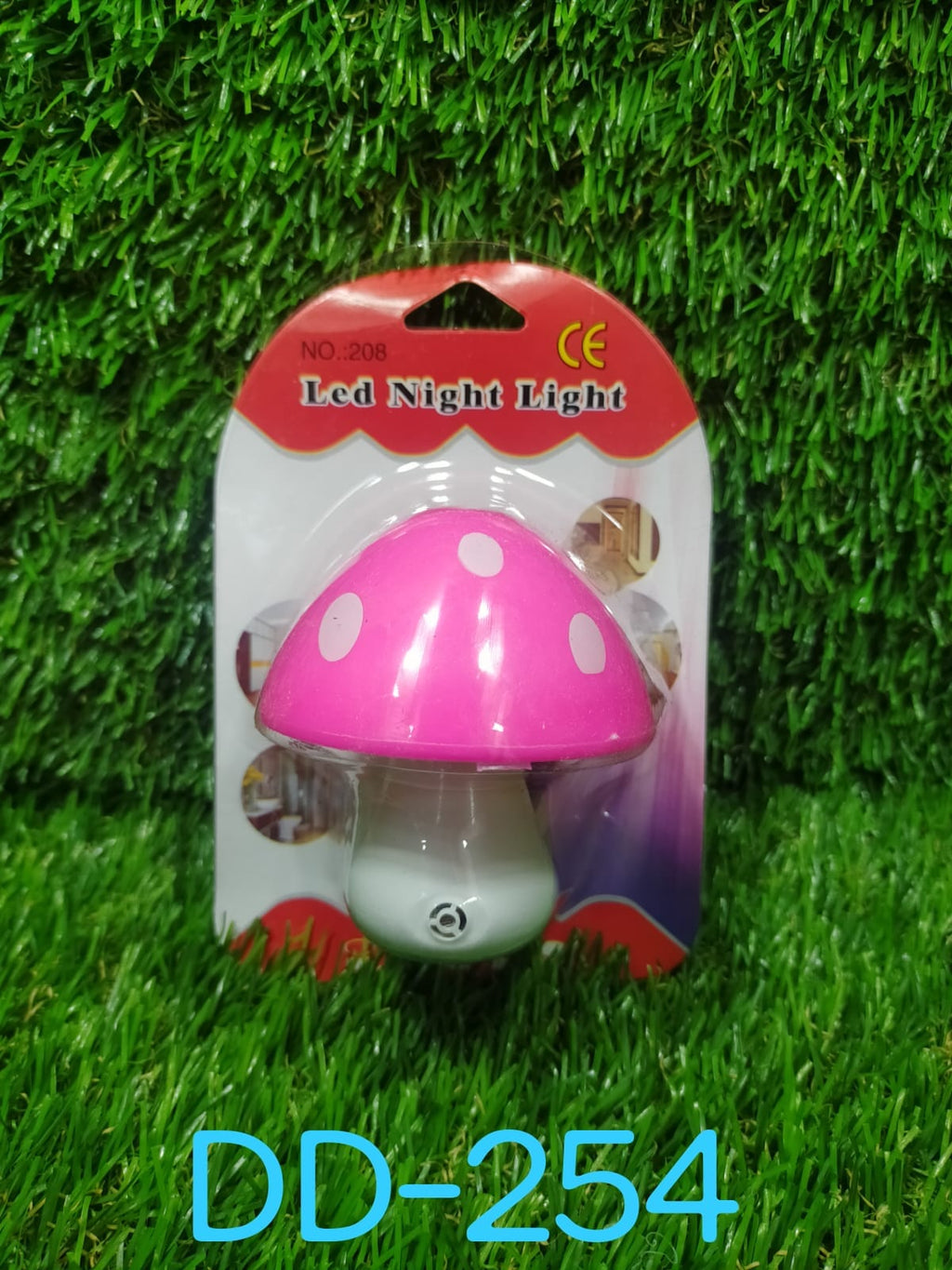 Decorative multicolour automatic night sensor lamp in a home setting.