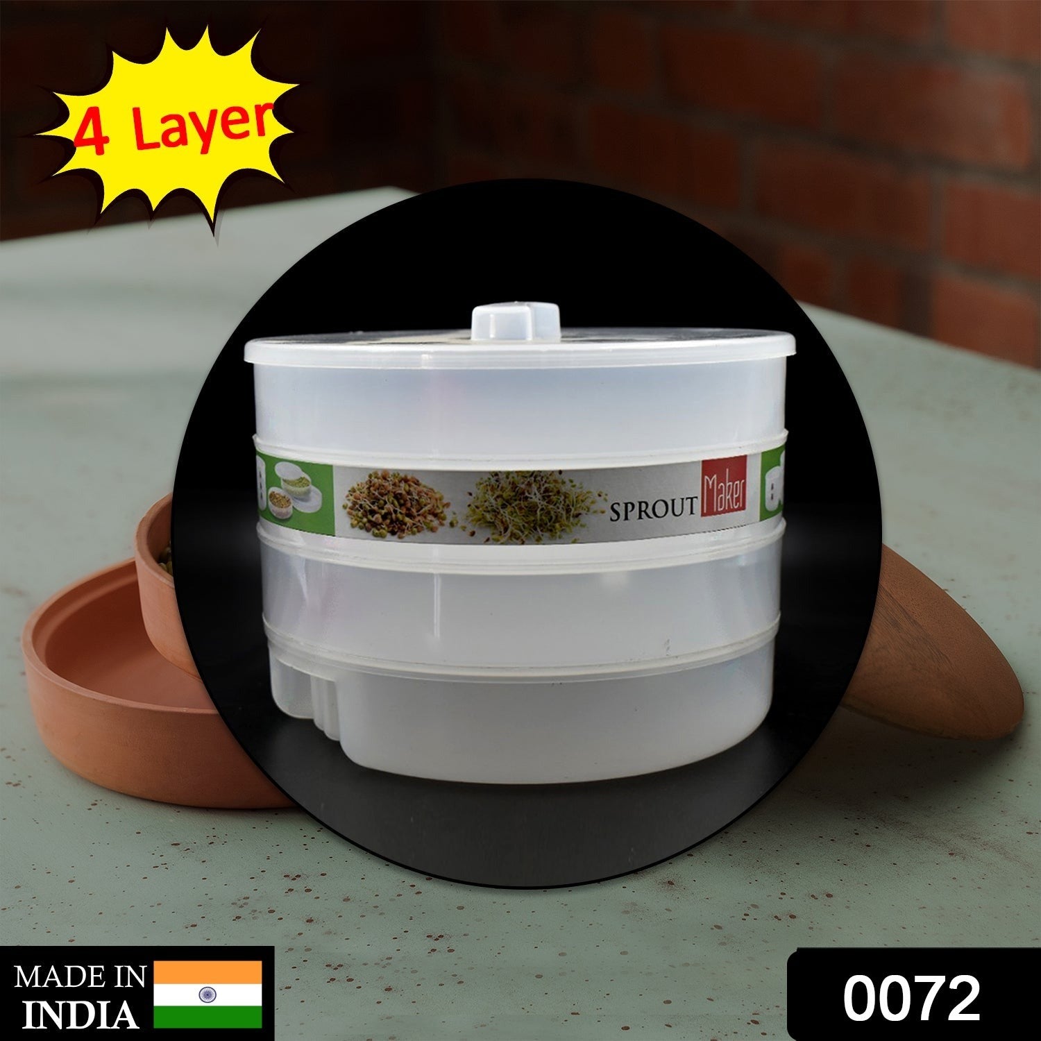 Sprout Maker 4 Layer with various sprouted seeds, demonstrating its multi-purpose use.
