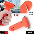 Close-up of the car safety hammer's pointed window breaker.