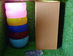 Overview of the complete set of six plastic hanging flower pots with chains, ideal for any home.