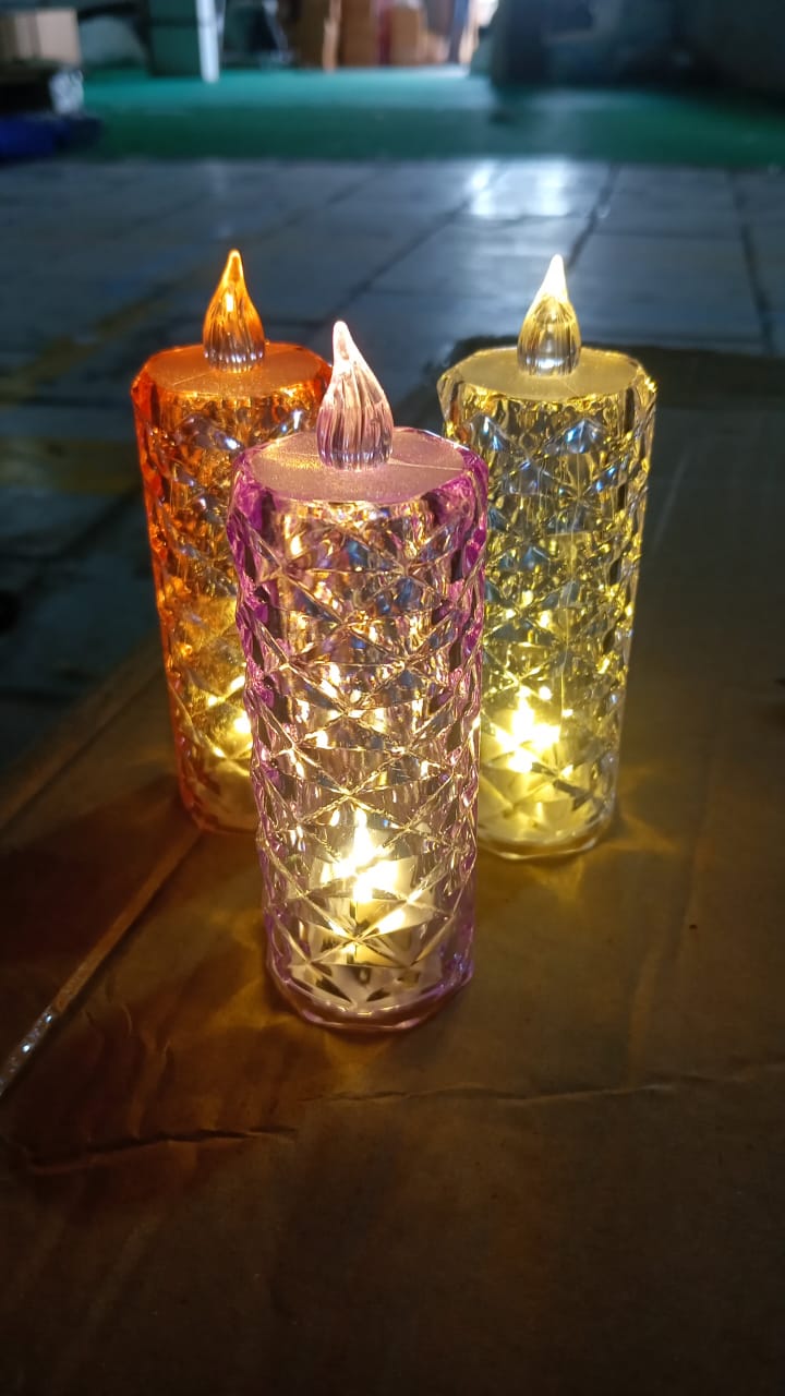 Battery powered purple LED crystal candlelight decorative candle for home