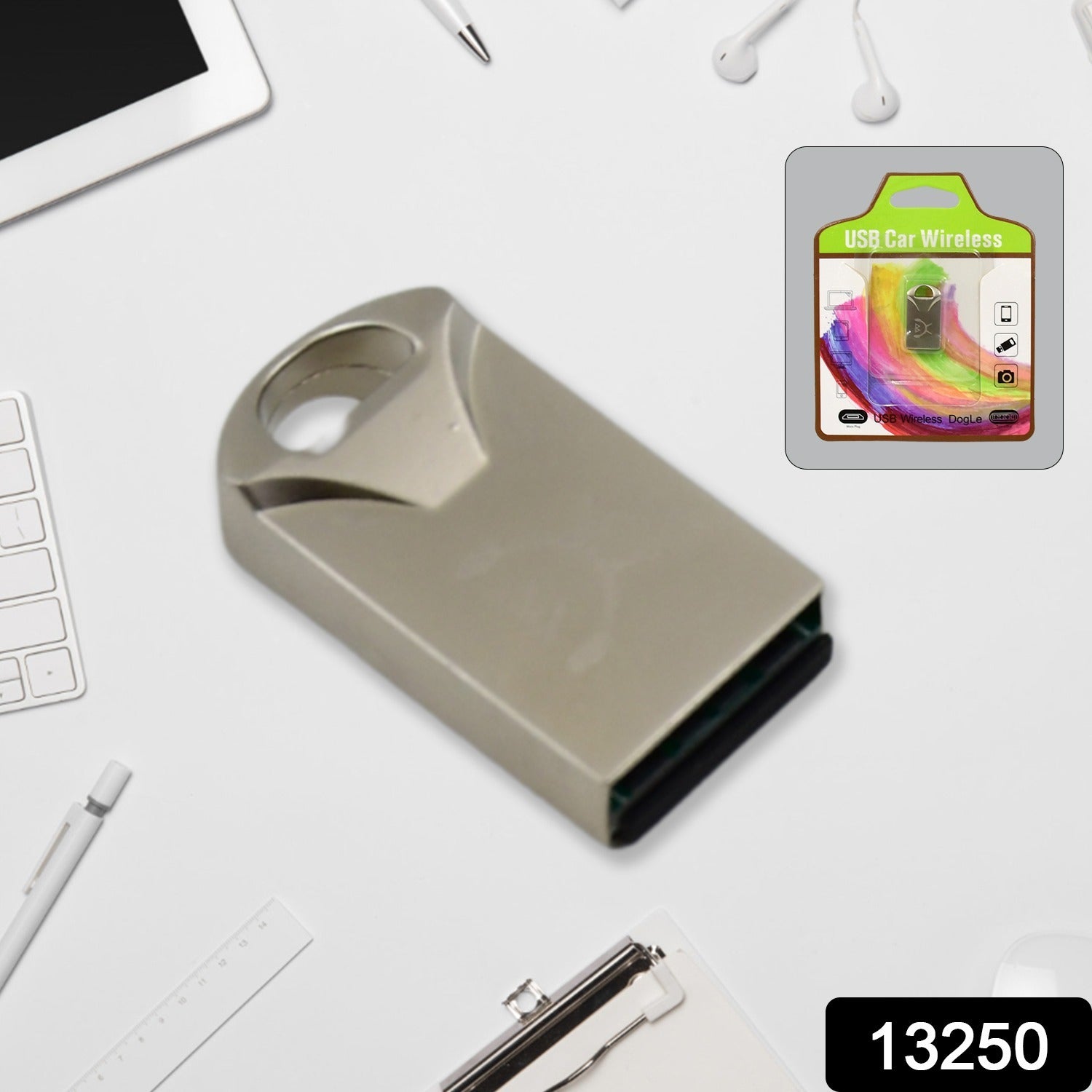 Close-up of the sleek USB Car Bluetooth Adapter showing its metallic casing.