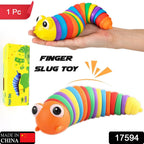 Close-up view of the articulated segments of a rainbow slug fidget toy.