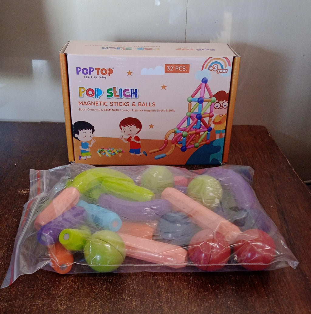 Various assembled magnetic shapes from kids magnetic building blocks toy