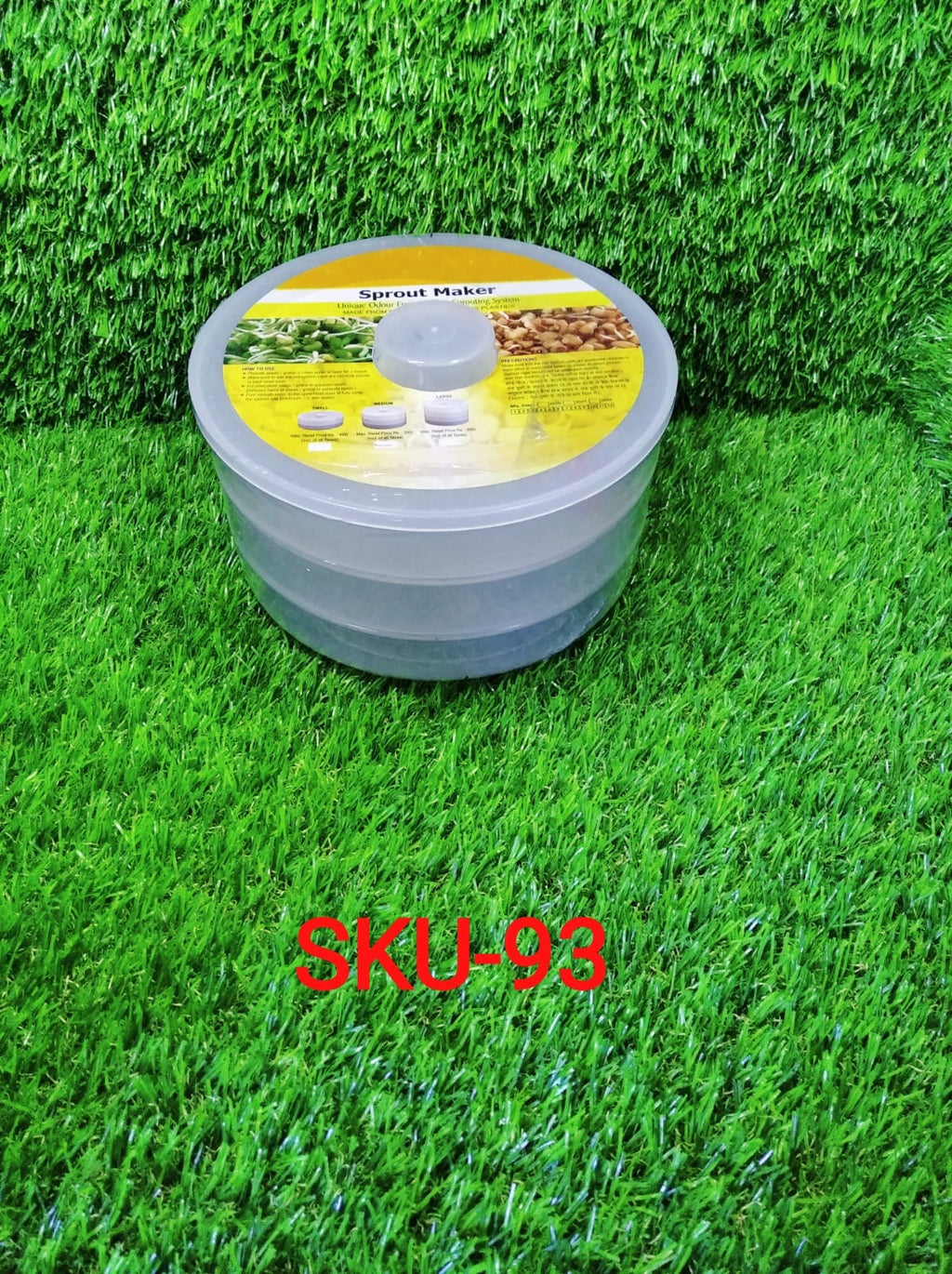 Packaging shot of the Tidy Table 3 compartment sprout maker, highlighting its benefits.