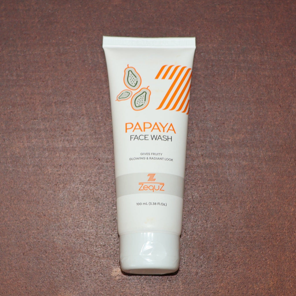 Papaya Face Wash tube shown with clean, dewy skin after use