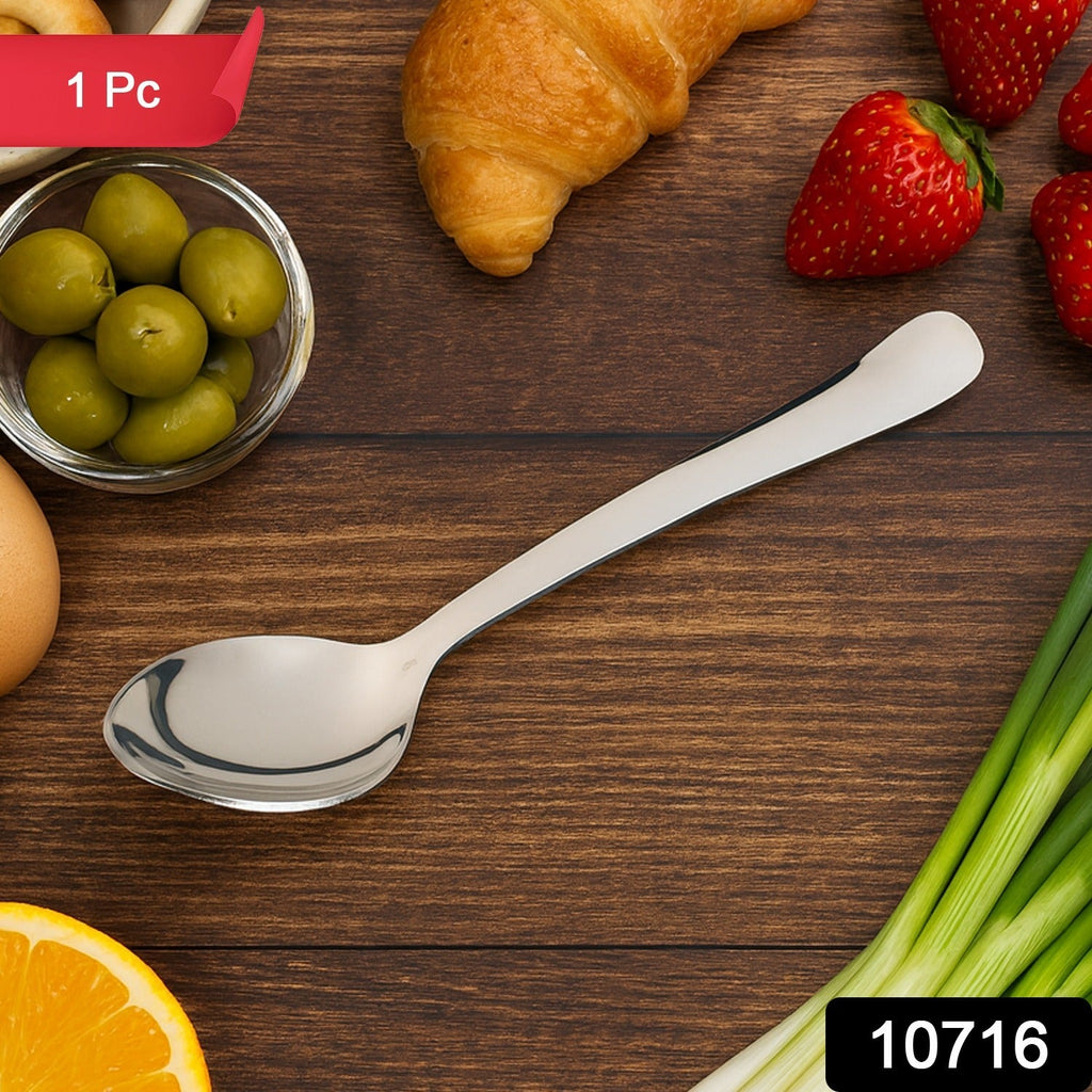 Two mirror-polished Stainless Steel Dining Spoons, highlighting their elegant design.