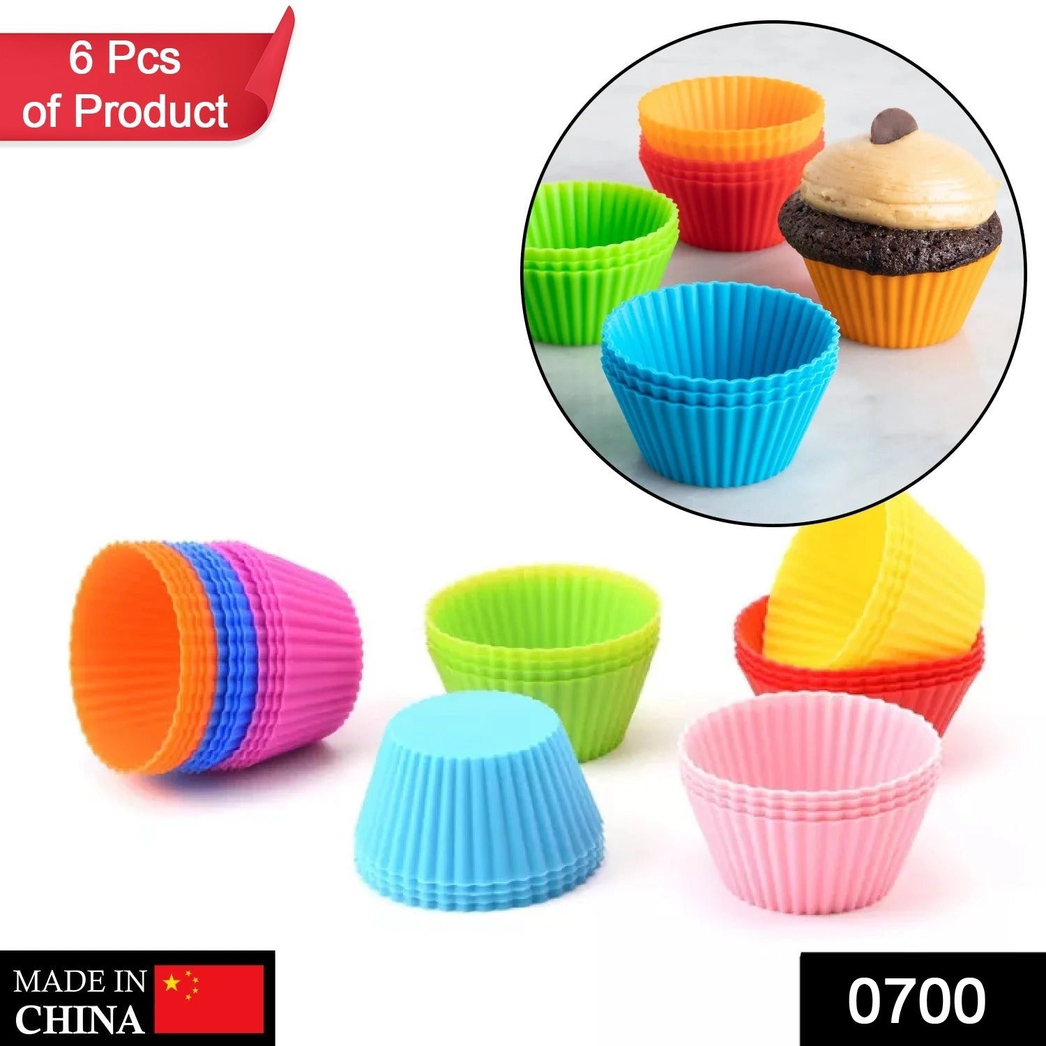 Food-grade silicone cupcake molds in a set of six, perfect for baking.