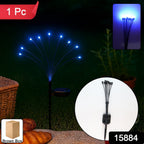 Close-up of LED solar garden light with glowing fiber optic strands