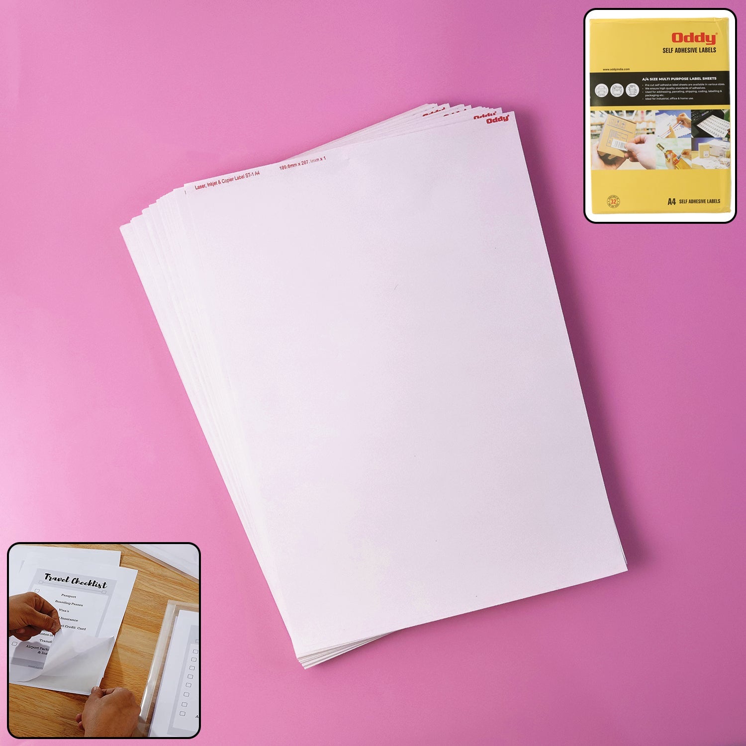 Pack of 100 Oddy A4 full-sheet self-adhesive labels for high-volume printing