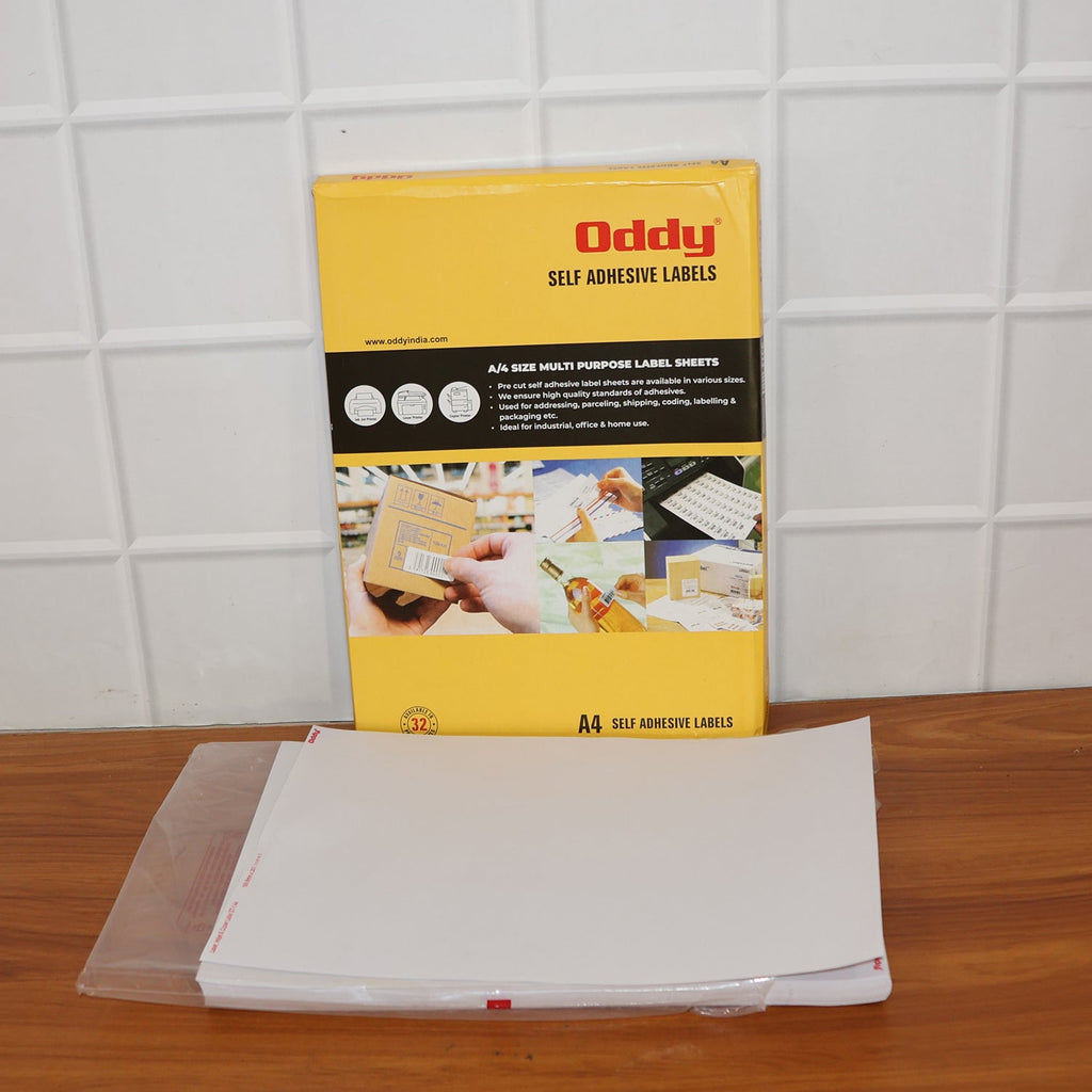 Oddy A4 full-sheet adhesive label pack in box packaging