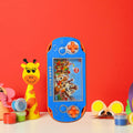 A child happily playing with the colourful handheld water game toy, guiding bubbles with skill.