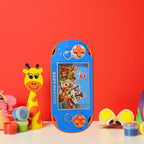 A child happily playing with the colourful handheld water game toy, guiding bubbles with skill.