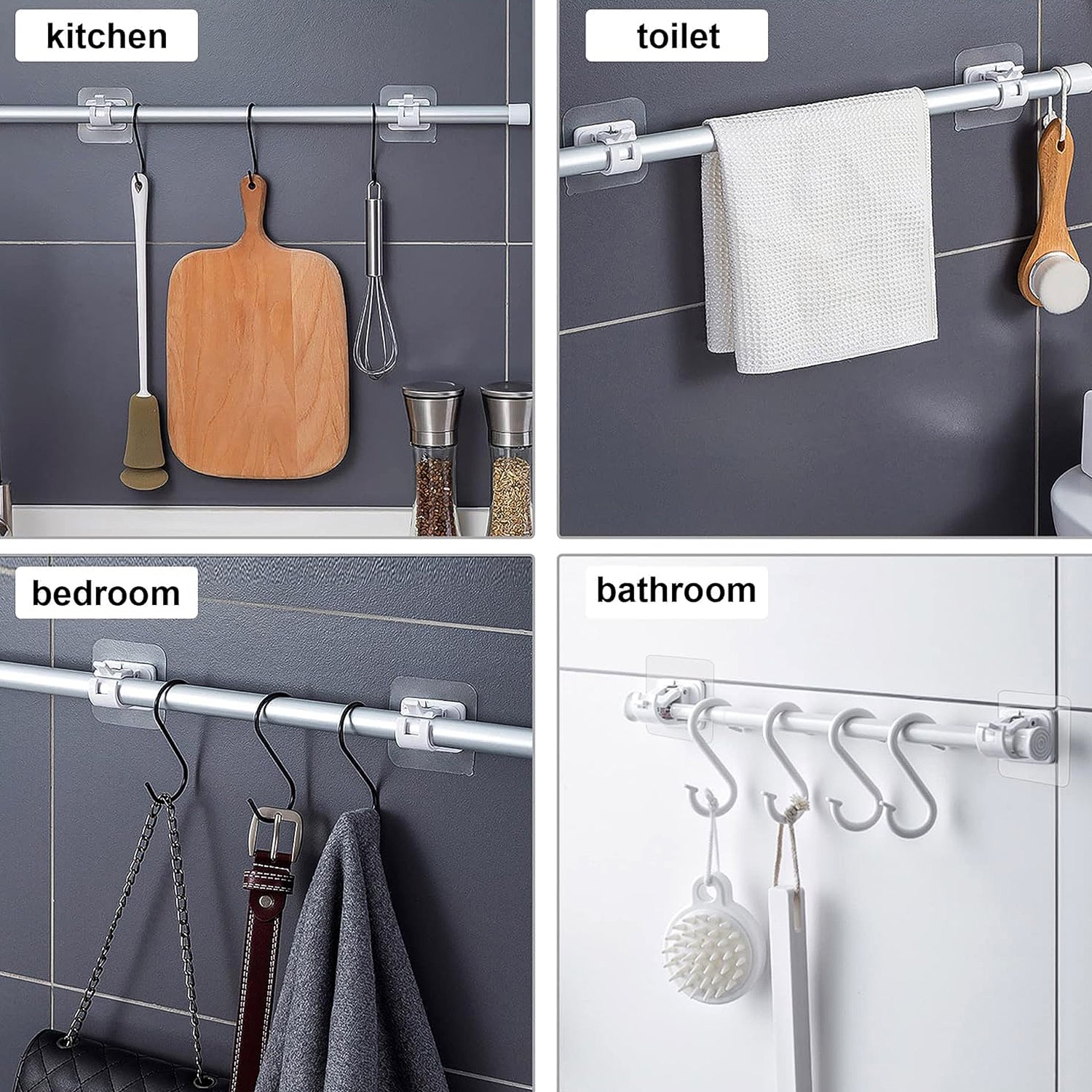 Strong adhesive towel rod holder installed on smooth wall