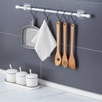 Modern design wall-mounted adhesive towel rod with dual utility hooks