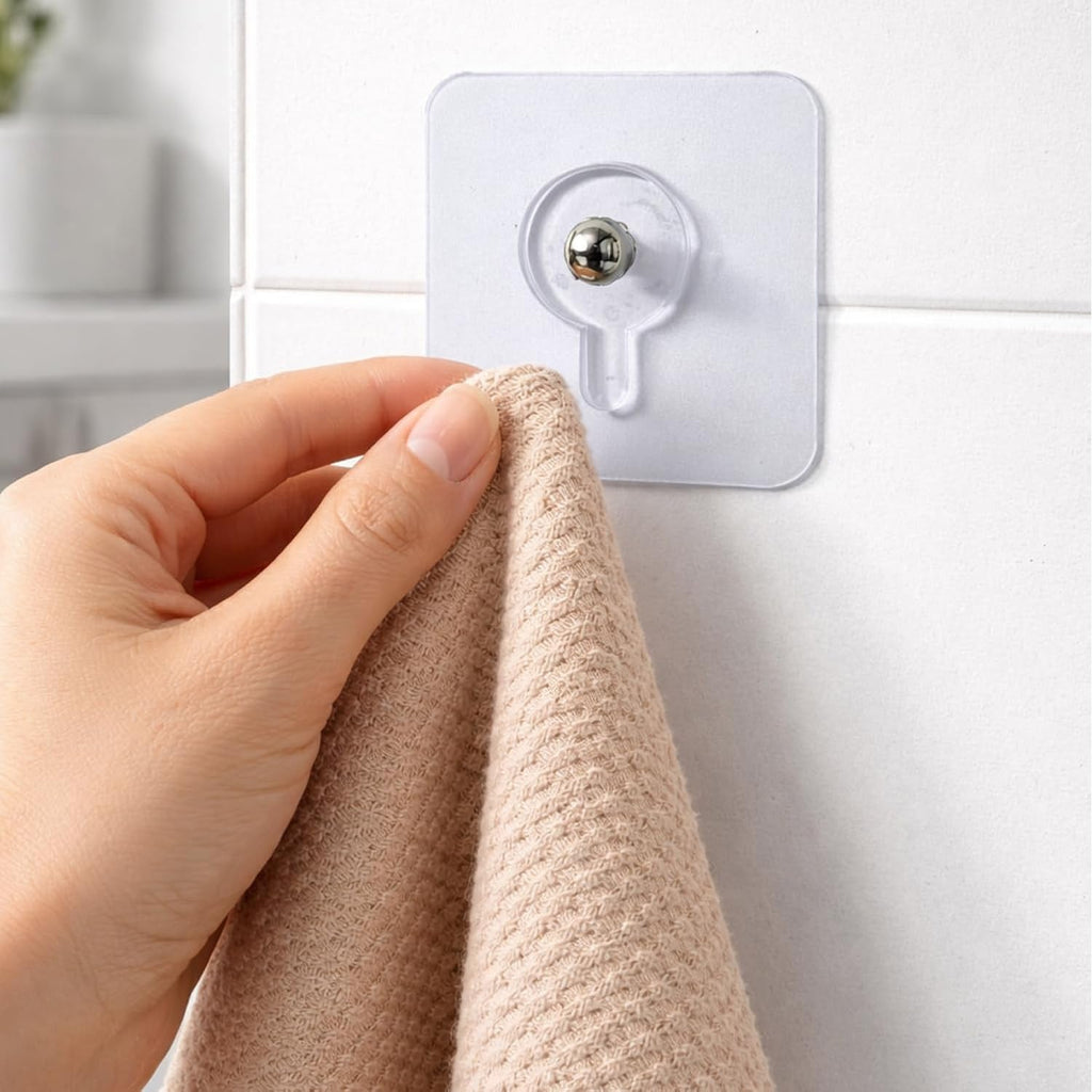 Adhesive wall hooks for towels, keys, and accessories