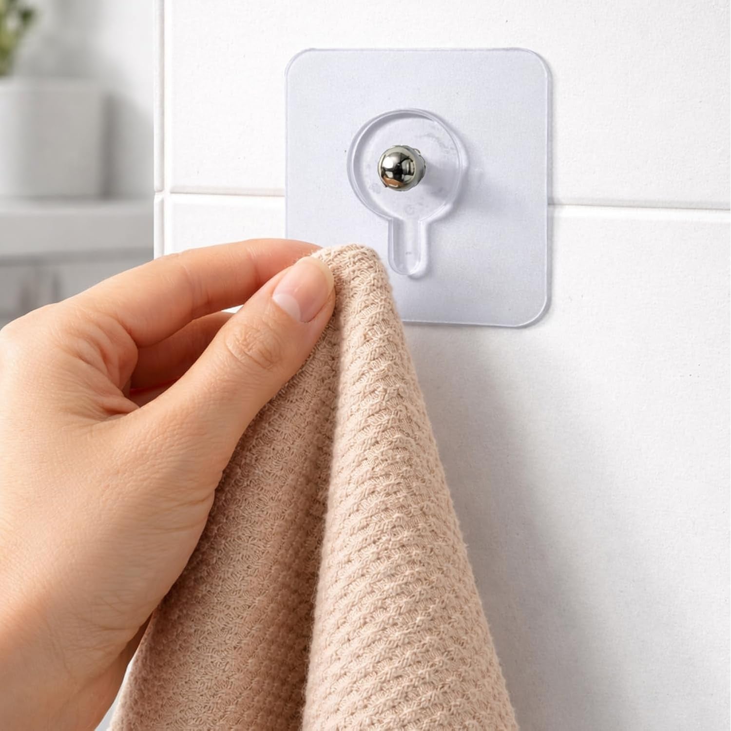 Adhesive wall hooks for towels, keys, and accessories