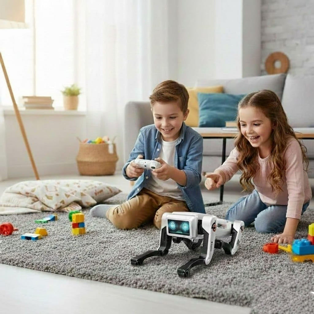 Robotic dog performing tricks in indoor setting