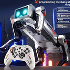 Children playing happily with AI robot dog toy
