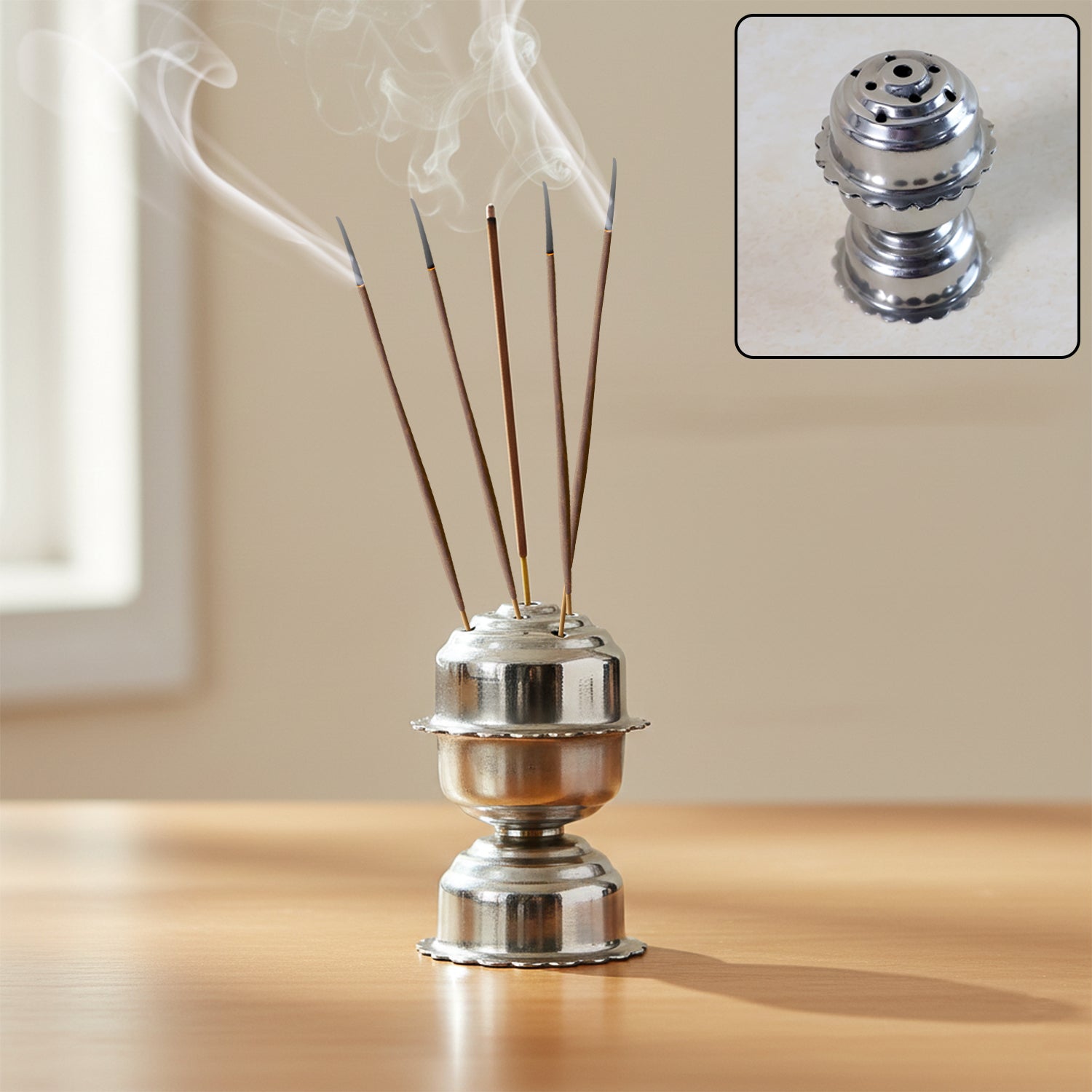 Stainless steel big jasmine incense stand with multi-stick holes for home pooja