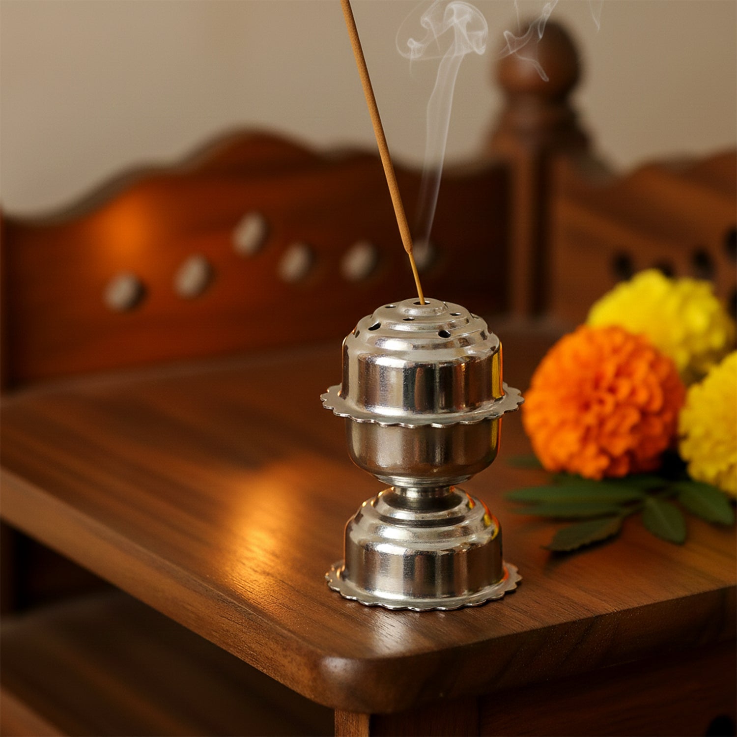 Durable and heavy base incense stand made of stainless steel for puja