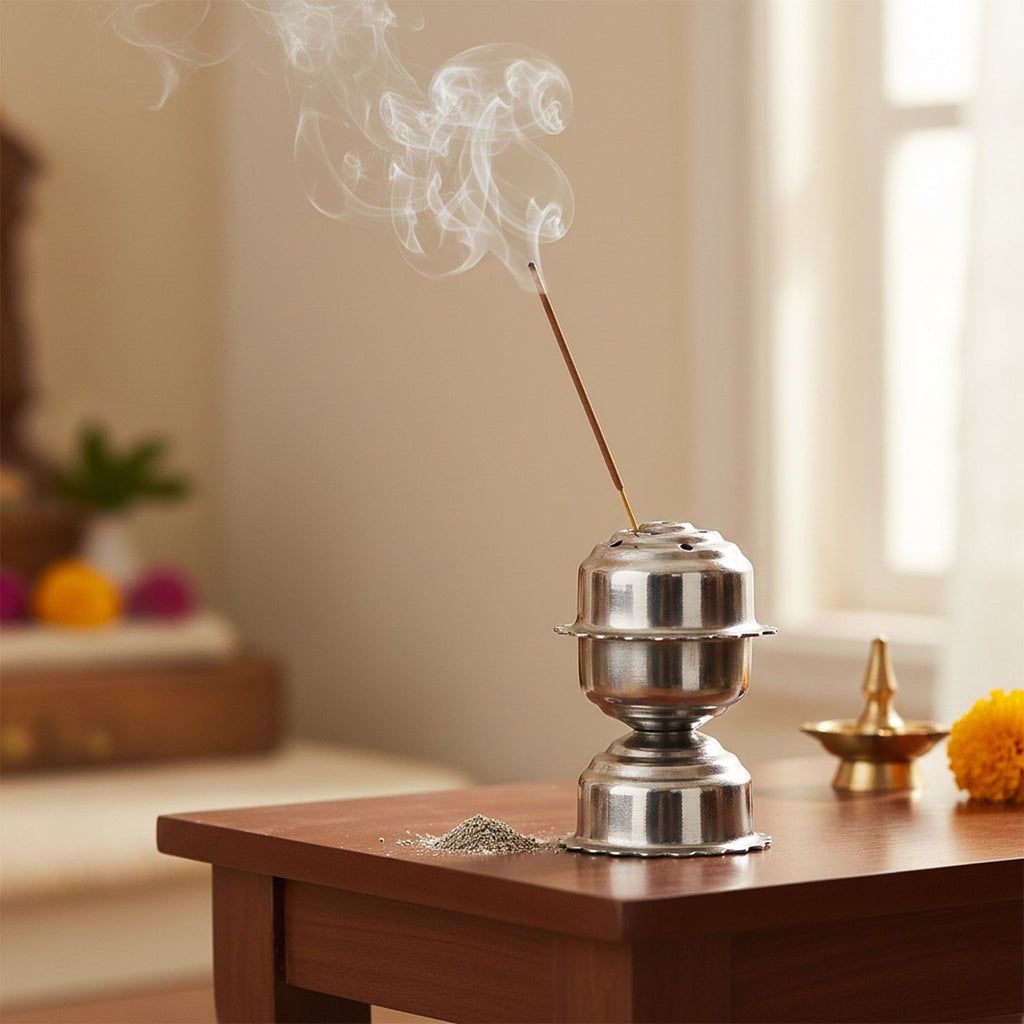 Compact multi-stick stainless steel incense holder for devotional use