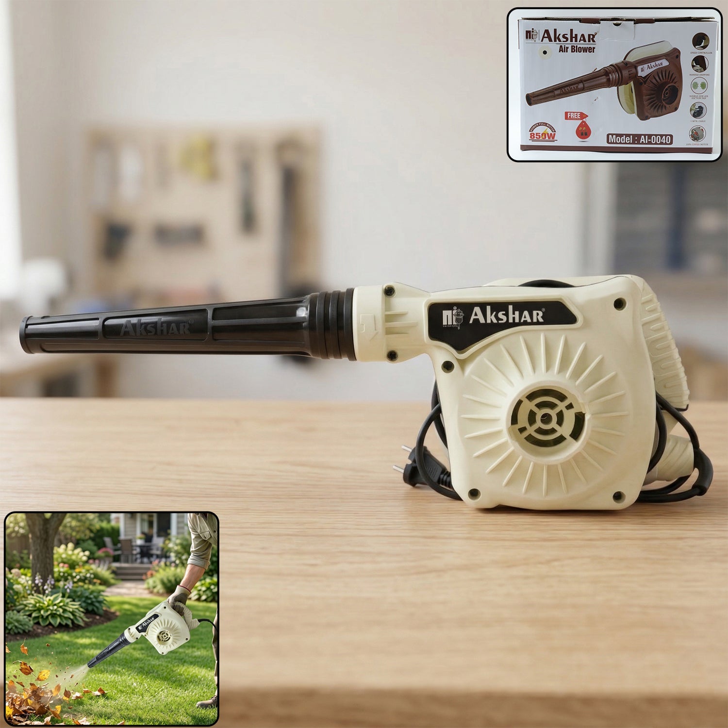 Powerful 850W electric air blower for cleaning electronics and garden leaves